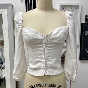 Aritzia | short sleeve linen corset top with bra cups and stretch back